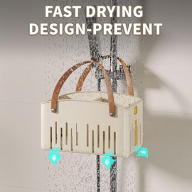 Portable Shower Caddy,Foldable Shower Caddy with Handle and Adjustable Divider,Plastic Shower Storage Basket,Quick Dry Bathroom Shower Organizer Bin for College,Dorm Room,Travel Essentials(Cream)