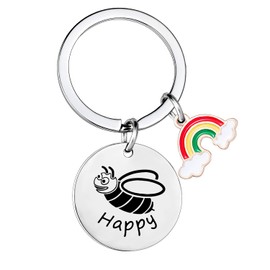 Happy Friendship Key Ring Gifts for Women Girls Christmas Birthday Graduation Wedding Gift for Friend Sister Brother Thanksgiving Key Rings for Friends Happy Key Ring with a Bee (Happy Key Ring)