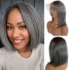 Human Hair Bob Wig Salt and Pepper Glueless Lace Frontal