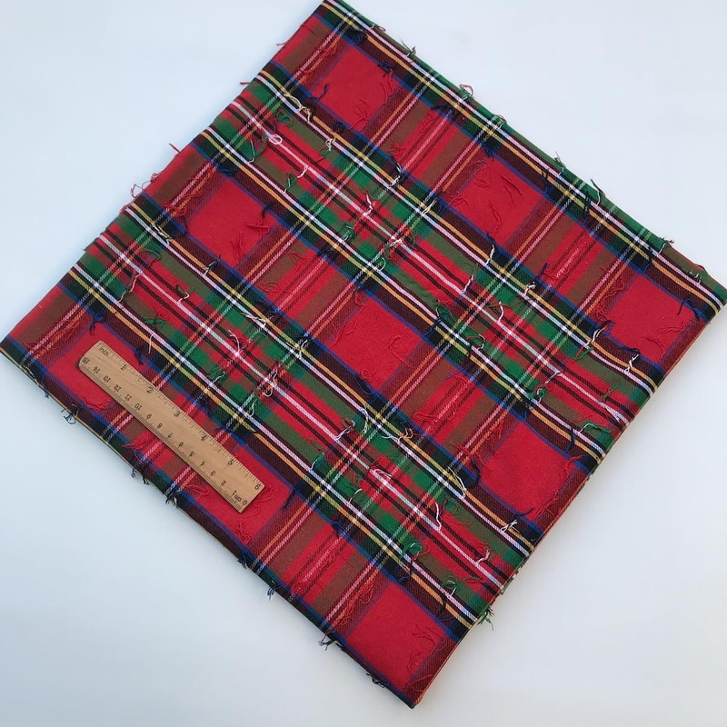 Tassalled Red Plaid Fabric 100% Cotton for Festive Christmas Decorations