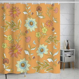 Mightree - Cortina de ducha floral, cortina de ducha de tela para decoración de baño, granja, cortina de ducha colorida con 12 ganchos y 1 cordón para colgar, 72 x 72 pulgadas, flores con fondo
