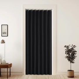 KGORGE Closet Curtains with Hooks, Accordion Style Blackout Privacy Protect Door Curtains for Doorway, Pleated Folding Room Divider for Bathroom Living Room,1 Panel, W38 x L80, Black