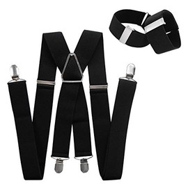 axy braces with sleeve holder set for men, 4 stable clips, X shape, wide, 3.5 cm, sleeve holder, adjustable and elastic. - Black (black set)