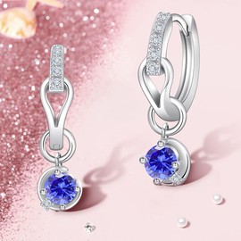 YUIITU Women's Earrings, Popular, High Quality Zirconia, Birthstone, Hoop Earrings, Swinging, 2-Way Earrings, Hypoallergenic, 18K Gold, Platinum Plated, 925 Silver, Stylish, Crescent Moon Earrings,