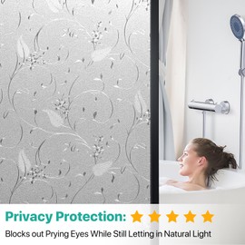 Bloss Window Privacy Film Decorative Stained Glass Floral Windows Film Non Adhesive Heat Blocking Bathroom Glass Film for Home Kitchen Office(17.7 x 78.7Inch)