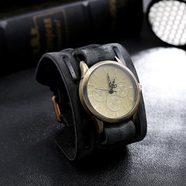 Punk Men's Watch Retro Do Old Style Braided Leather Bracelet Retro Hip Hop Wide Strap