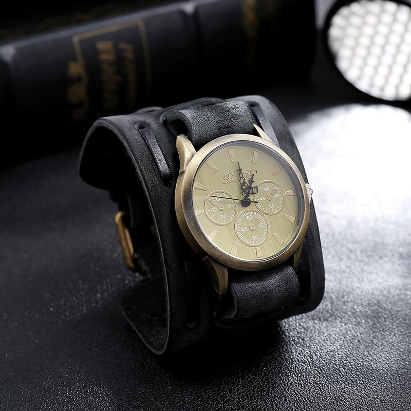 Punk Men's Watch Retro Do Old Style Braided Leather Bracelet