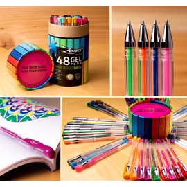 ZenZoi Gel Ink Pens Set – Quick Dry Non-Toxic Artist-Quality Assorted Colored Roller Pens - Ideal For Art Supplies, Adult Coloring Books, Sketching, Drawing - 48 Gorgeous Colors