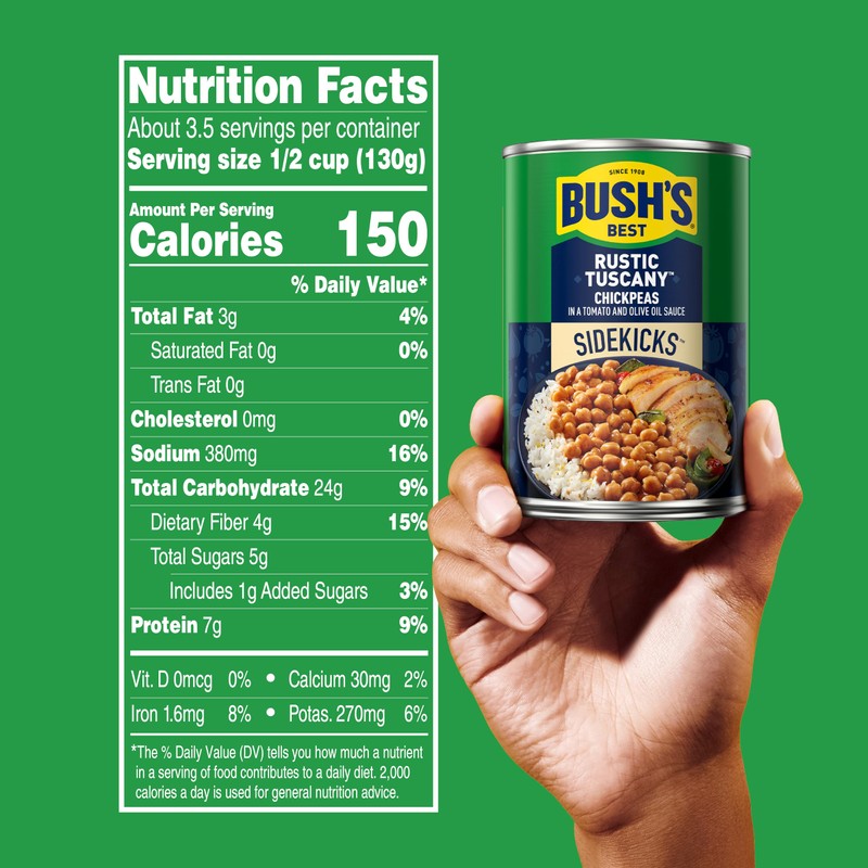 BUSH'S BEST 15.5 oz Canned Rustic Tuscany Chickpeas, Source of
