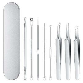 DJCIW Blackhead Remover, Pimple Popper Tool Kit Black Head Pimple Pore Extractor Stainless Steel Blemish Blackhead Remover Tools Acne Blemish Comedone Professional Extractor Removal Tool (Silver)