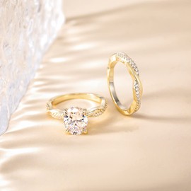 Mameloly 3ct Engagement Rings for Women Oval Cut Bridal Ring Sets Cubic Zirconia Wedding Band Twisting Infinity Pave Set Size 6.5