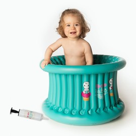 CUPCAKE BABIES Bañera Inflable Toddler Color Turquesa | Set de Bañera para Niños de 1 a 6 Años con Compresor de Aire | Navidad | Ideal Regalos Navideños | Práctica y Segura | Uso en Baño o Alberca