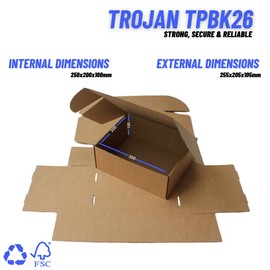 Trojan Brown Kraft Small Parcel PIP Postal Box TPBK26-250x200x100mm (10x8x4") - Eco Friendly, FSC Certified, Biodegradable, and Recyclable - Pack of 25