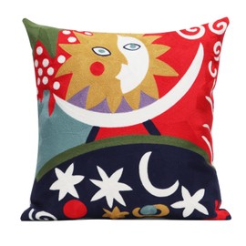 UnionKK 1 Pcs Embroidered Decorative Throw Pillows Covers for Sofa Decor Cushion Cases 18 x 18 Inch (Sun Moon)