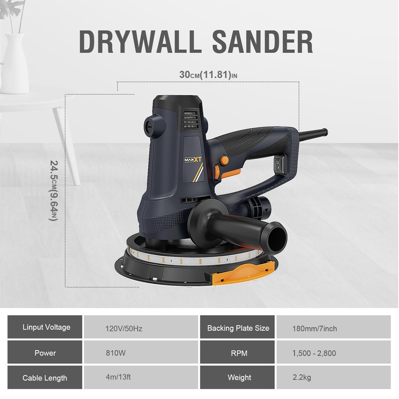 MAXXT Handheld Drywall Sander 810W, Electric Sander for Walls,Rough and
