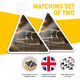 2 x Triangle Stickers 7.5cm - Steamer Boat Windermere Lake District Fun Decals for Laptops,Tablets,Luggage,Scrap Booking,Fridges #46335
