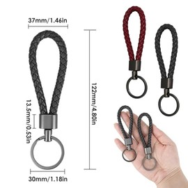 JJiaoLinin Braided Leather Keychain, 2 Pcs Leather Car Key Holde, Elegant Leather Keychain, PU Braided Keychain, Zinc Alloy, for Car Home Office Keys(Red and Black)