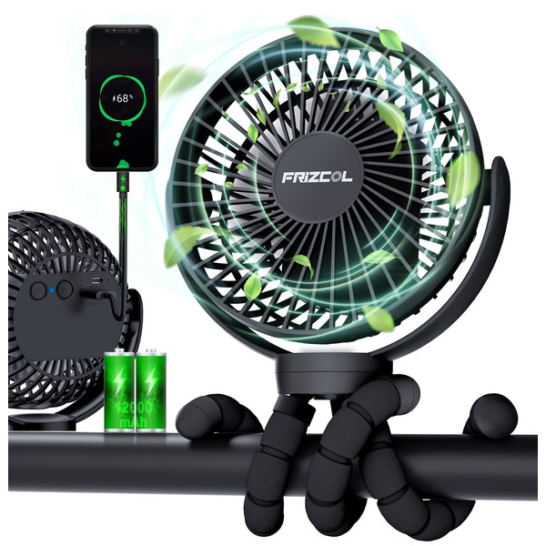 FRIZCOL Portable Stroller Fan, Use As Power Bank, 55H 12000mAh