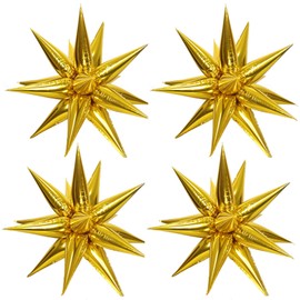 50 Pcs Gold Foil Cone Star Balloons Big 26 inch Gold Explosion Star Mylar Balloons 12 Point 3D Starburst Star Balloons for Party Supplies Christmas Birthday Wedding Decorations Party Supplies