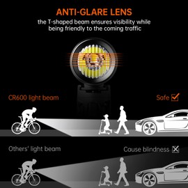 RAVEMEN 600 Lumens Bike Front Light with Wired Remote Switch Anti-Glare Beam 6 Brightness Levels 125 Meters Max Range, CR600 IPX6 Waterproof Bike Headlight for Road Urban Cyclists