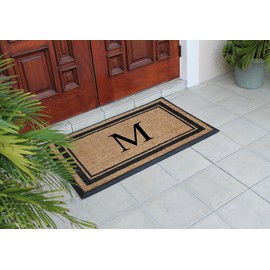 First Impressions Markham Border Double Door, Doormat, Monogrammed M, X-Large 30”X48”