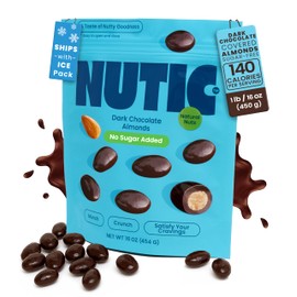 Nutic Sugar-Free Dark Chocolate Almonds - 1 Lb. Keto-Friendly, No Sugar, Gluten-Free, Health-Conscious Individuals & Low Carb Diets. Ideal for Gifting, Made in USA - (Pack of 1)
