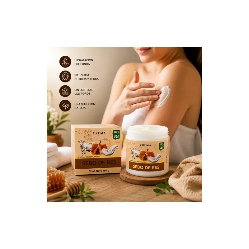 Crema Sebo De Res Hidratación Profunda Cara Cuerpo Manos