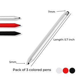 Tek Styz Pro Stylus Capacitive Pen Upgraded Works for Canon Ivy Cliq Plus with Custom High Precision Touch Full Size 3 Pack! (Black Silver RED)