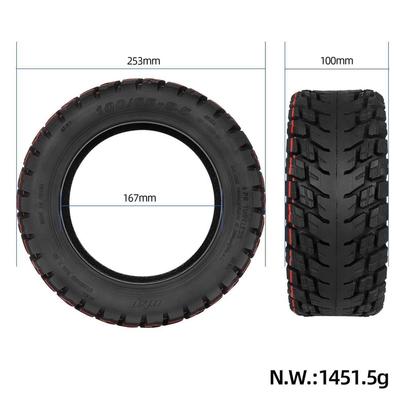 11 Inch 100/65-6.5 with Jelly Glue Tubeless Off-Road Tires for