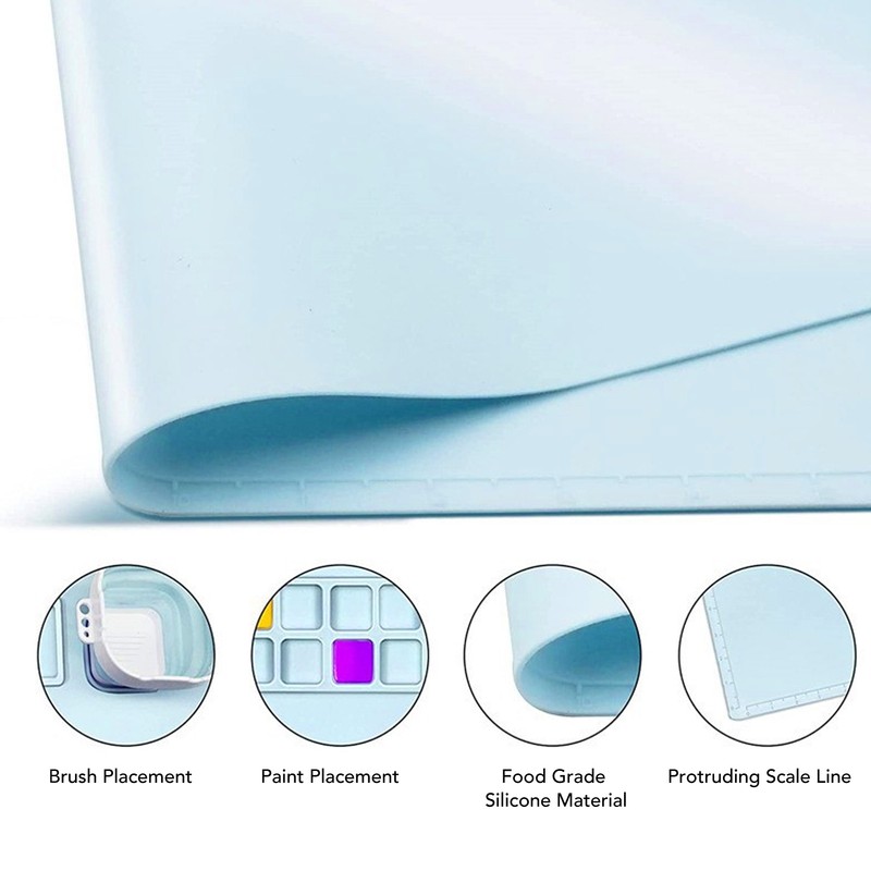 Silicone Painting Mat with Water Cup Washable Protruding Scale Line