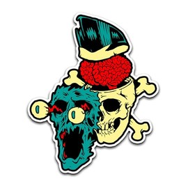4" Skull and Crossbones Sticker Exploding Skull Pompadour Quiff Psychobilly Horror Punk Waterproof Sticker for Car Auto or Laptop Decal