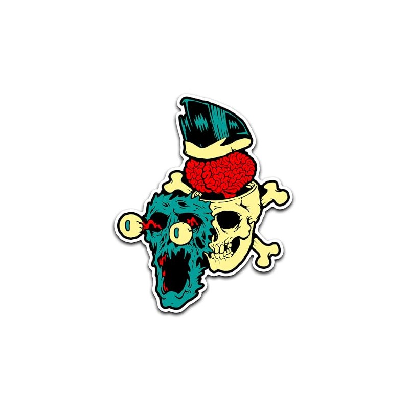 4" Skull and Crossbones Sticker Exploding Skull Pompadour Quiff Psychobilly