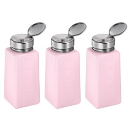 sourcing map 3pcs Solvent Alcohol Dispensers 250ml(8.5oz) Push Down Liquid Dispenser Pump Bottle with Sealing Stainless Steel Lid for Acetone Solution, Pink