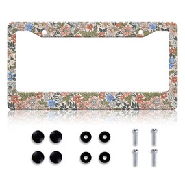 LIN KANG Colorful Floral Flower License Plate Frame Women Personalise Artistic Floral Universal Aluminum License Plate Frames Rust-Proof Waterproof Car Decorative Tag Frames for Standard US 12x6Inch