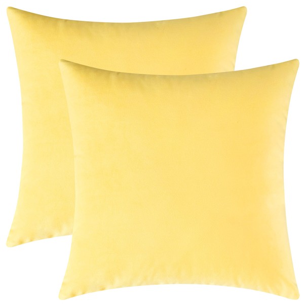 Mixhug Set of 2 Cozy Velvet Square Decorative Throw Pillow Covers for Couch and Bed, Pale Yellow, 18 x 18 Inches