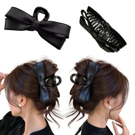 CONFORTEVOLE Hair Clip, Bow, Hair Claw, Large, Leather Type, Hair Claw Ribbon