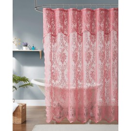 Warm Home Designs Pink Rose Lace Shower Curtain 72 x 84 Inches with Attached Valance & 7 Tassels. Luxury Farmhouse Shower Curtains for The Bathroom or Boho Shower Curtains for Bathroom. LA Rose 84"