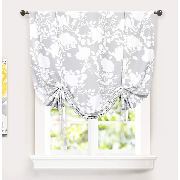 DriftAway Floral Delight Tie Up Curtain Sidelight Curtain Thermal Insulated Energy Saving Window Curtain for Small Window Single Rod Pocket 45 Inch by 63 Inch Gray