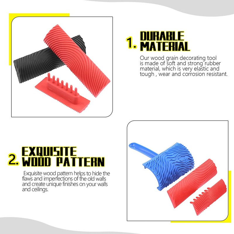 Rubber Wood Graining Tool Handheld Wood Texture Pattern Roller for