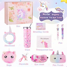 Haclury Unicorn Gifts Set for Girls Kids Toys Christmas Birthday Gift Box for Teen Girl, Little Girl Gift Age 6-8 Basket with Stainless Steel Tumbler/Crossbody Bag/Unicorn Headband