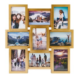 Melannco 9 Opening Photo Collage Frame, Displays Four 4x6 and Five 6x4 Inch Photos, Gold, 17.95x17.95x1.1 Inch