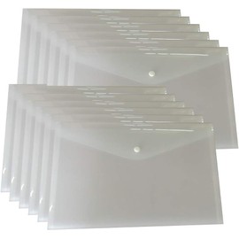 12pcs File Envelopes Clear White Document Poly Envelope Folders Plastic Transparent Project Envelope Folders with Snap Button Closure A4 Letter Size