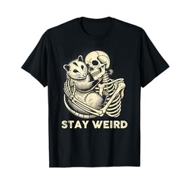 Skeleton Hugging Opossum Stay Weird Vintage Humor Possum T-Shirt