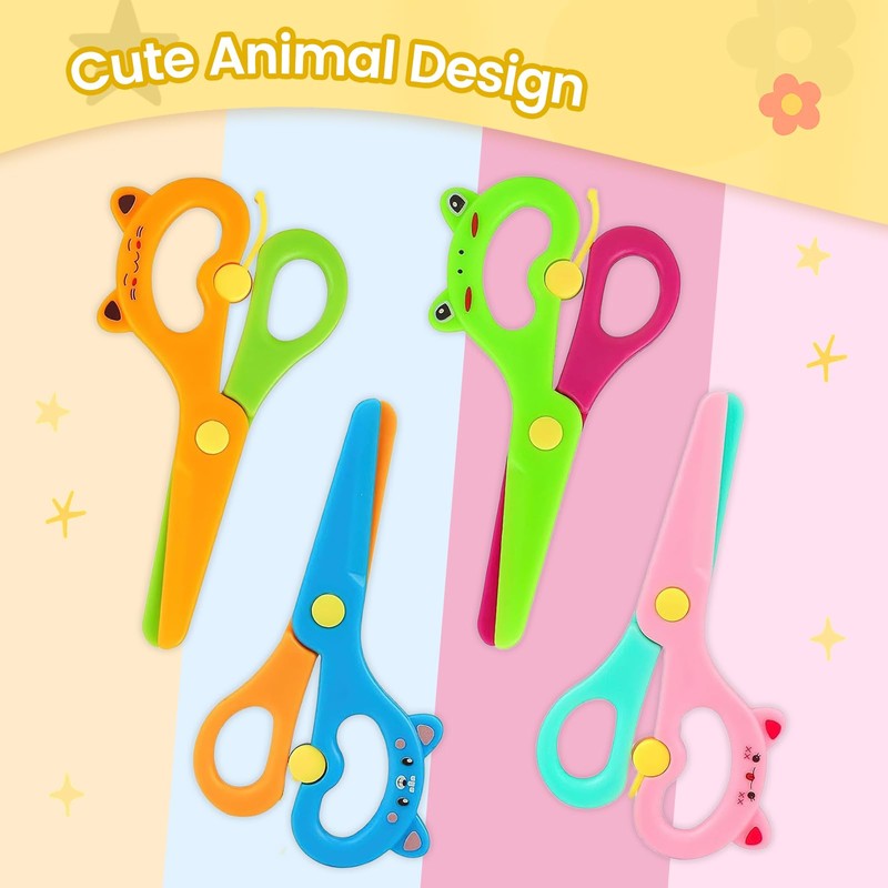 LOVESTOWN Toddler Scissors, 4PCS Blunt Tip Adaptive Safety Scissor Stocking