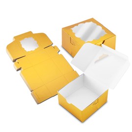 NPLUX 50pcs Cookie Boxes with Window Bakery Boxes Small Treat Boxes Mini Pie Boxes Pastry Boxes 4x4x2.5(Gold)