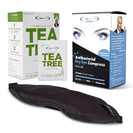 The Eye Doctor Essential Treatment Bundle - Reusable Hot Cold Eye Compress & 20x Single Use Tea Tree Eyelid Wipes for Dry Eye, Blepharitis & MGD - Microwave Safe Mask