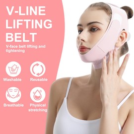 ZKGYUS Reusable V-Line Mask, V-Line Lifting Mask, Face Lifting Bandage, Double Chin, Suitable for All Face Shapes, Light Pink