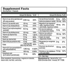 BariatricPal BariatricPal Multivitamin ONE 1 per Day! Bariatric Multivitamin Capsule with 45mg Iron (90 Count)