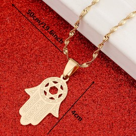 Hexagram Hamsa Hand Pendant Necklace Magen David Jewish Star Palm Jewelry