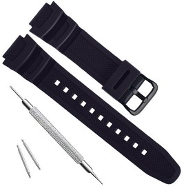 Waterproof Natural Resin Replacement Watch Band for Casio AQ- S800W SGW-300H MRW-200H AE-1200 W-800H W-735H (Black/Black Buckle)